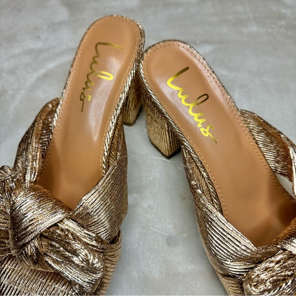 Lulus Bow Rose Gold Metallic Chunky Heel Size 8 - Picture 3 of 10